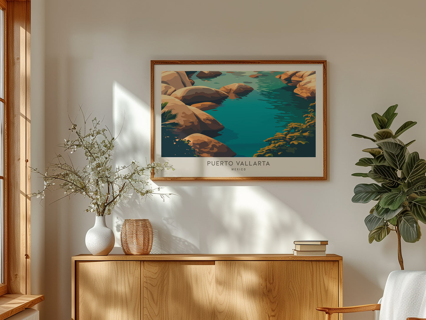 Puerto Vallarta Landscape Matte Border Poster | Travel Wall Art — framed and ready to hang
