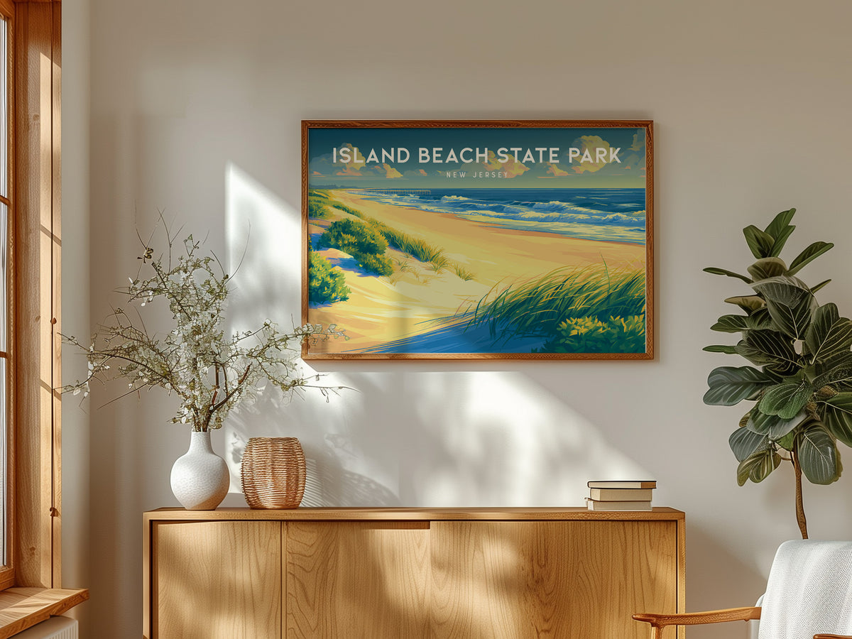 Island Beach State Park, New Jersey Landscape Poster | Coastal Beach Decor Wall Art — framed and ready to hang