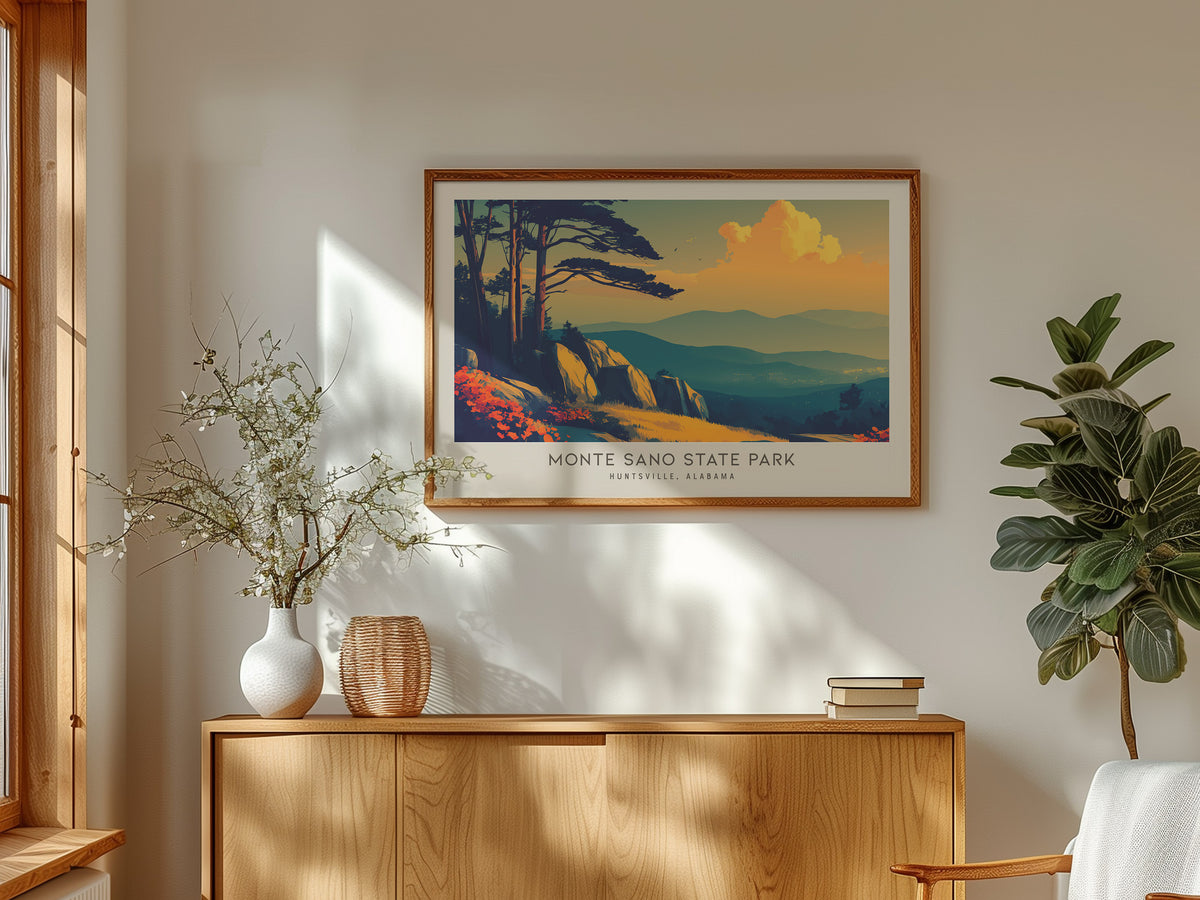Monte Sano State Park Landscape Matte Border Poster | Huntsville, Alabama Vacation Wall Art — framed and ready to hang