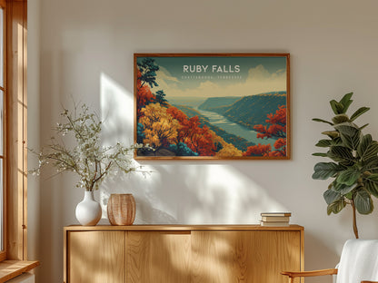 Ruby Falls Landscape Poster | Chattanooga, Tennessee Cavern Vacation Wall Art — framed and ready to hang