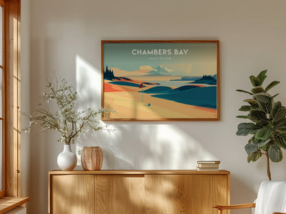 Chambers Bay, Washington Landscape Poster | Golf Wall Art & Framed or Unframed Wall Art — framed and ready to hang
