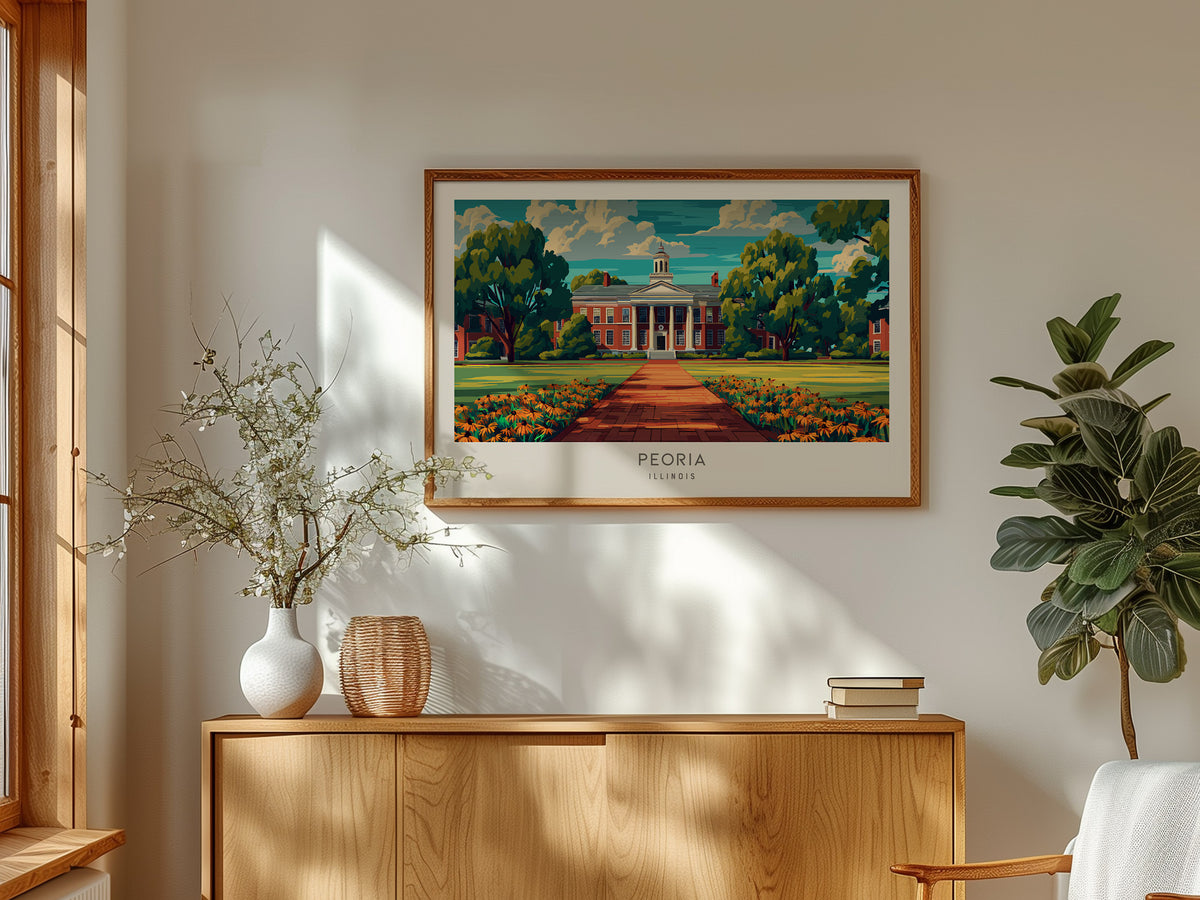 Peoria Landscape Matte Border Poster | Illinois Travel Gift Vacation Wall Art — framed and ready to hang