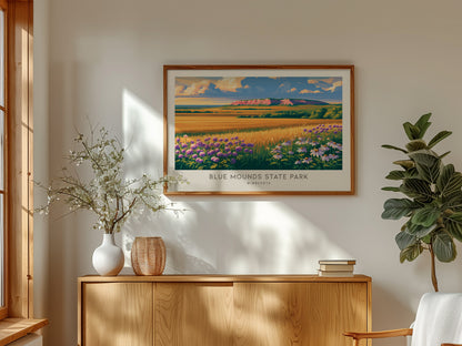 Blue Mounds State Park Landscape Matte Border Poster | Minnesota Travel Wall Art — framed and ready to hang