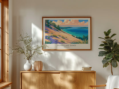 Silver Lake Dunes Landscape Matte Border Poster | Michigan Vacation Wall Art — framed and ready to hang