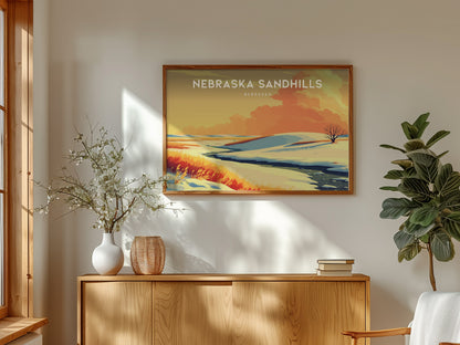 Nebraska Sandhills Landscape Poster | Nebraska Vacation Wall Art Framed or Unframed — framed and ready to hang