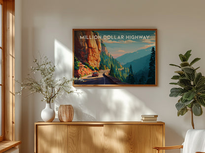 Million Dollar Highway Landscape Poster | Ouray, Colorado Framed or Unframed Alpine Road Art — framed and ready to hang