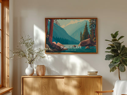 Diablo Lake Landscape, Washington Poster | Mountain Lake Vacation Wall Art — framed and ready to hang