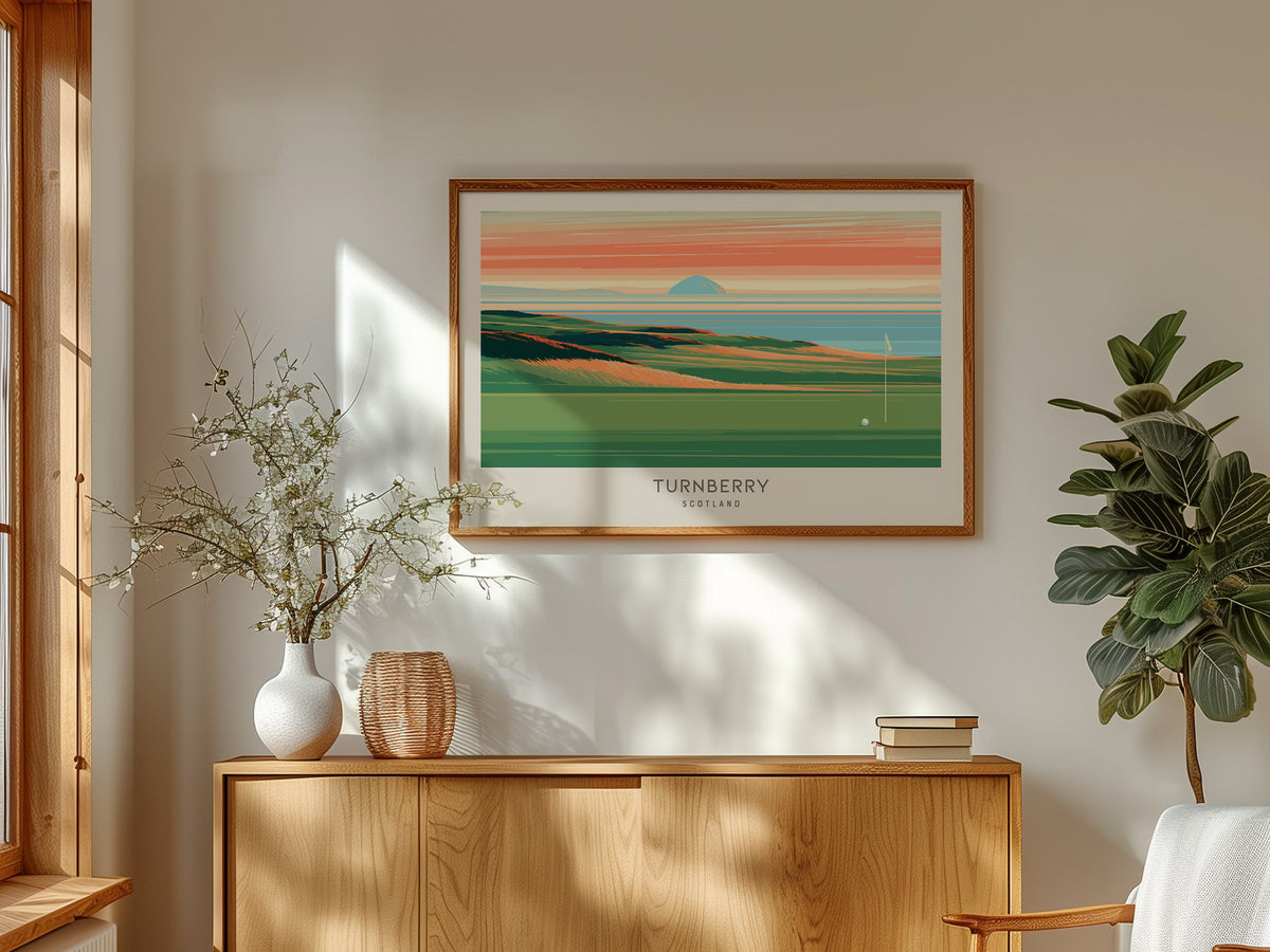 Turnberry Landscape Matte Border Poster | Scotland Golf Course Print & Country Club Decor — framed and ready to hang