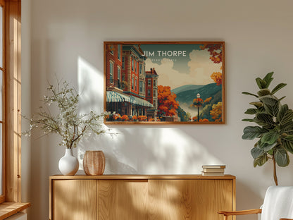 Jim Thorpe, Pennsylvania Landscape Poster | Scenic River Valley Getaway Vacation Wall Art — framed and ready to hang