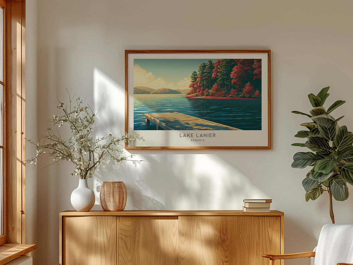 Lake Lanier Landscape Matte Border Poster | Georgia Travel Gift Framed or Unframed — framed and ready to hang