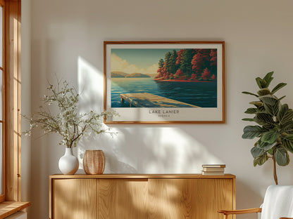 Lake Lanier Landscape Matte Border Poster | Georgia Travel Gift Framed or Unframed — framed and ready to hang