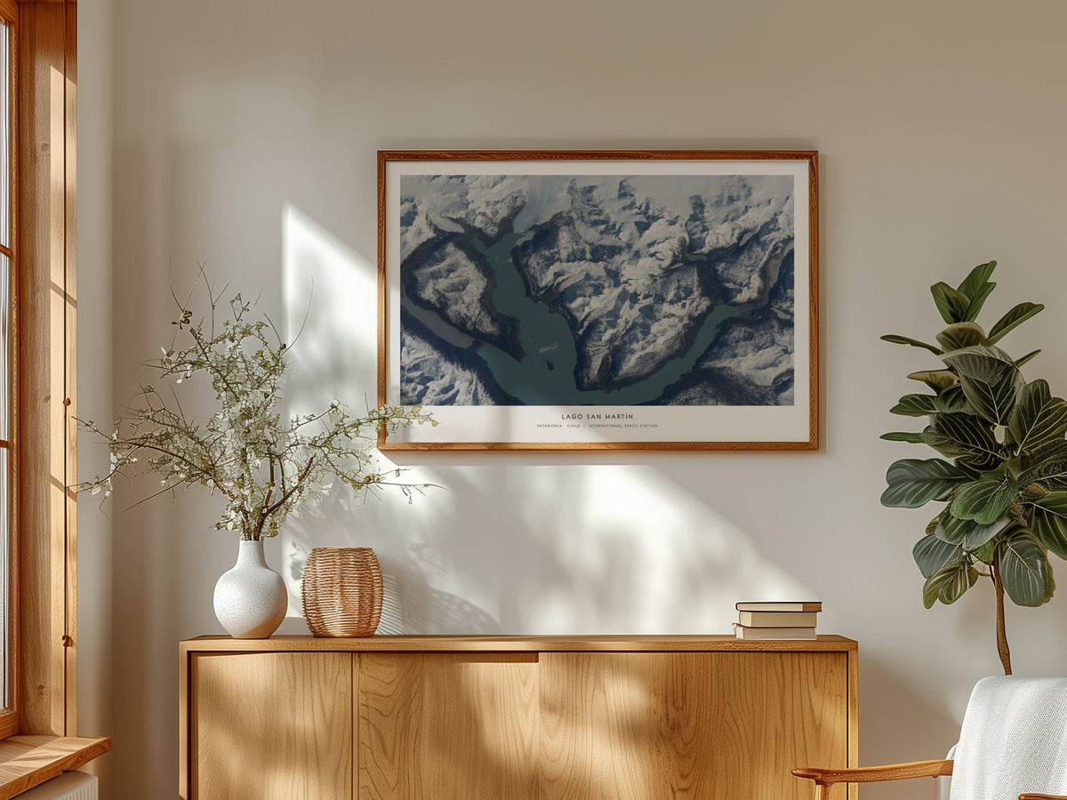 Lago San Martín Landscape Poster | NASA Space Photography Patagonia · Chile Astronomy Print — framed and ready to hang