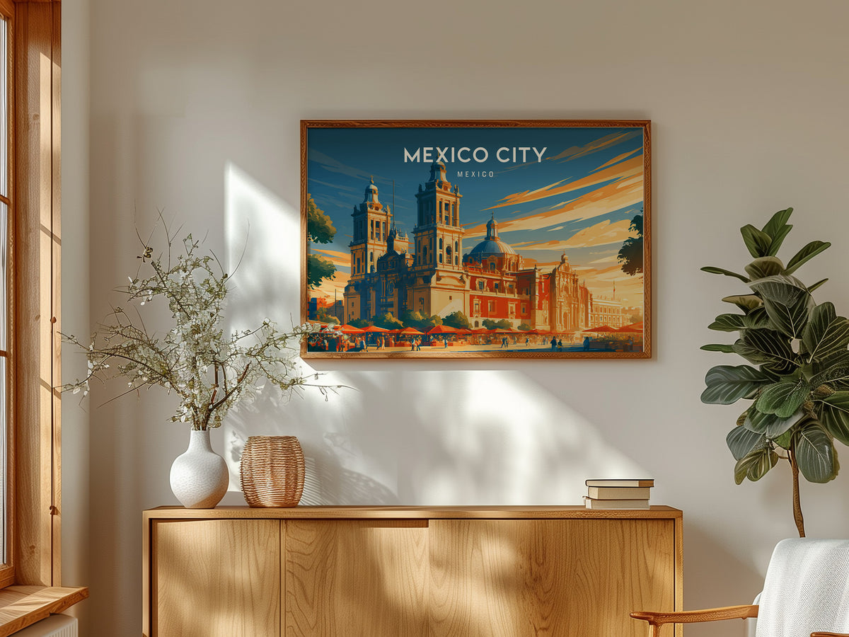 Mexico City Landscape Poster | Mexico Travel Gift Framed or Unframed Wall Art — framed and ready to hang