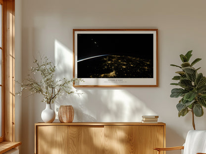 Chicago At Night Landscape Poster | NASA International Space Station Space Photography Wall Art — framed and ready to hang