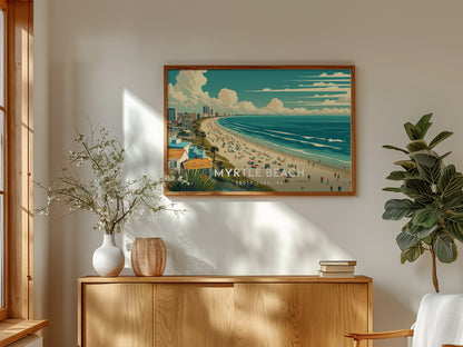 Myrtle Beach, South Carolina Landscape Poster | Coastal Beach Decor Wall Art — framed and ready to hang