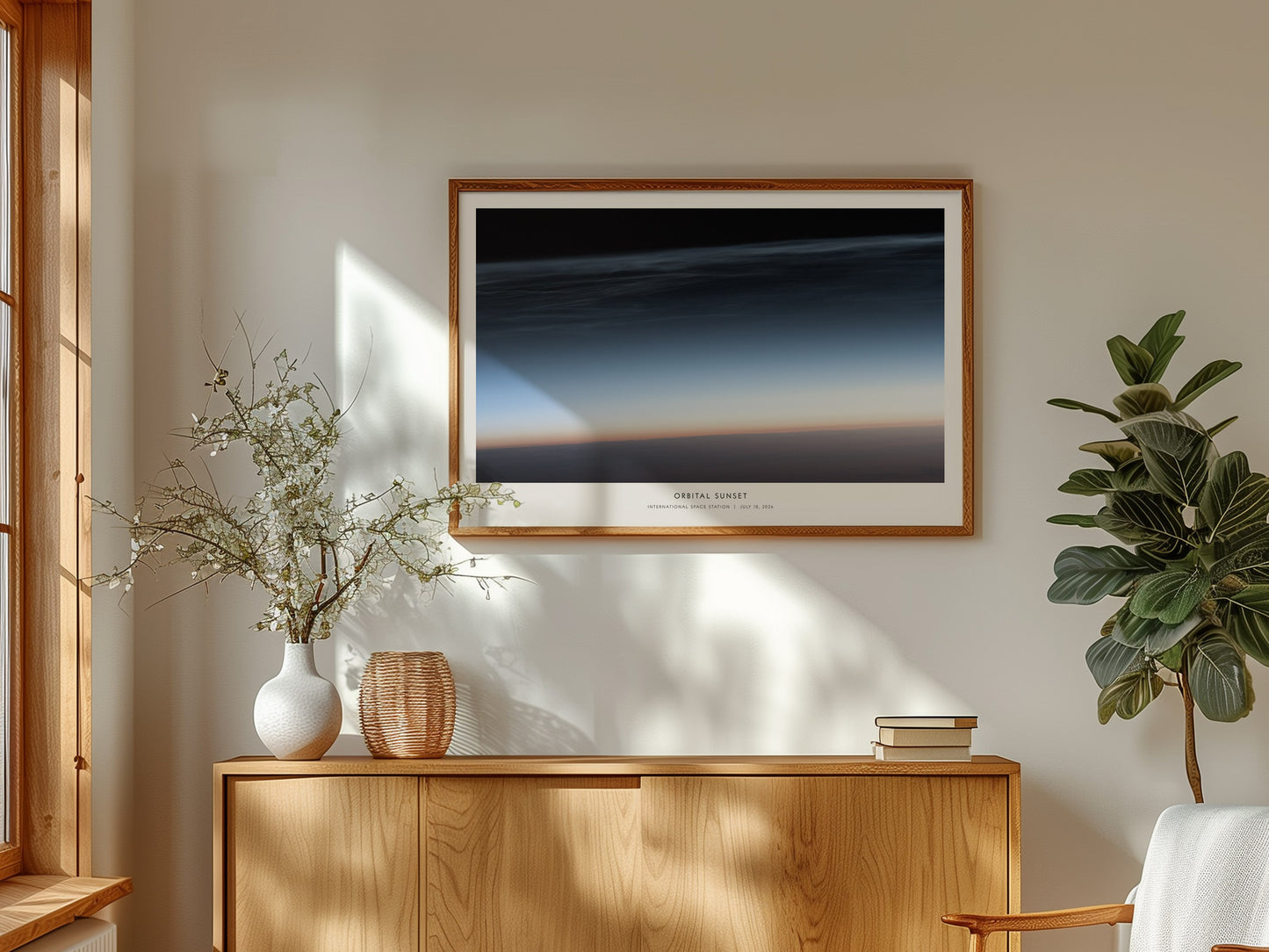 Orbital Sunset Landscape Poster | NASA International Space Station Space Photography Wall Art — framed and ready to hang