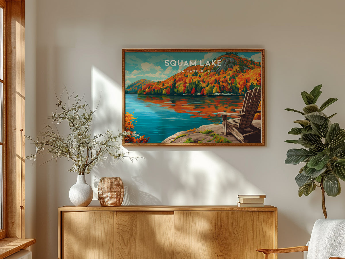 Squam Lake Landscape Poster | New Hampshire Framed or Unframed Wall Art — framed and ready to hang