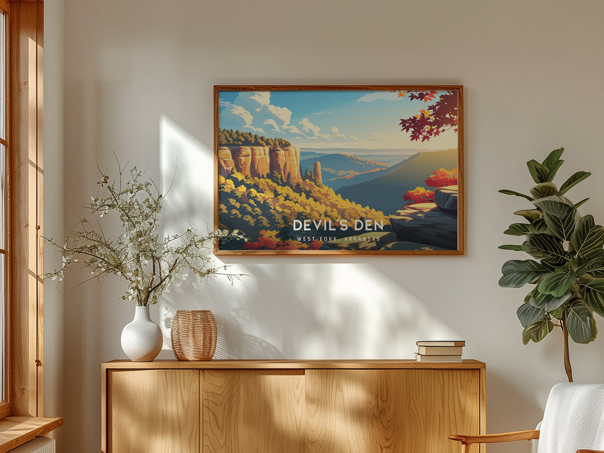 Devil's Den Landscape Poster | West Fork, Arkansas Vacation Wall Art — framed and ready to hang
