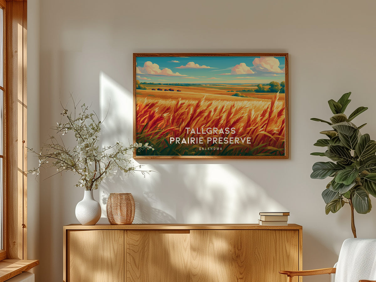 Tallgrass Prairie Preserve Landscape Poster | Oklahoma Vacation Wall Art — framed and ready to hang