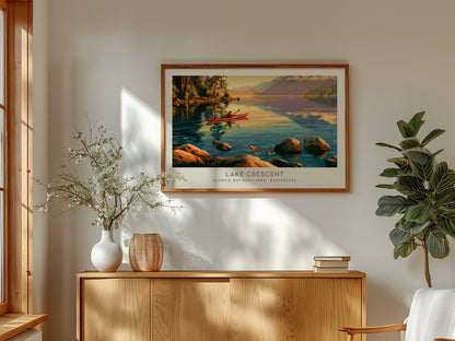 Lake Crescent Landscape Matte Border Poster | Olympic National Park, Washington Travel Wall Art — framed and ready to hang