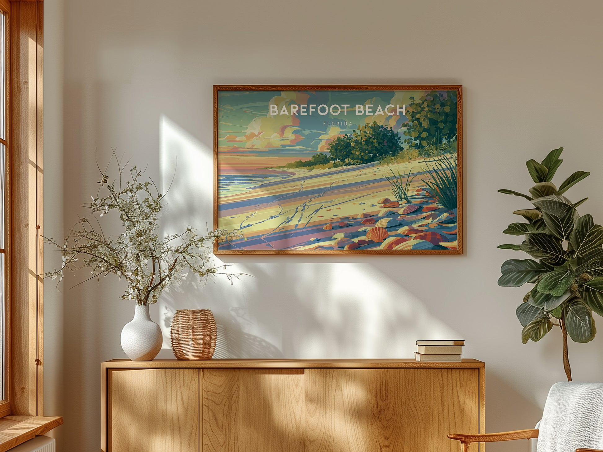 Barefoot Beach, Florida Poster | Tropical Shoreline Landscape Coastal Decor Wall Art — framed and ready to hang