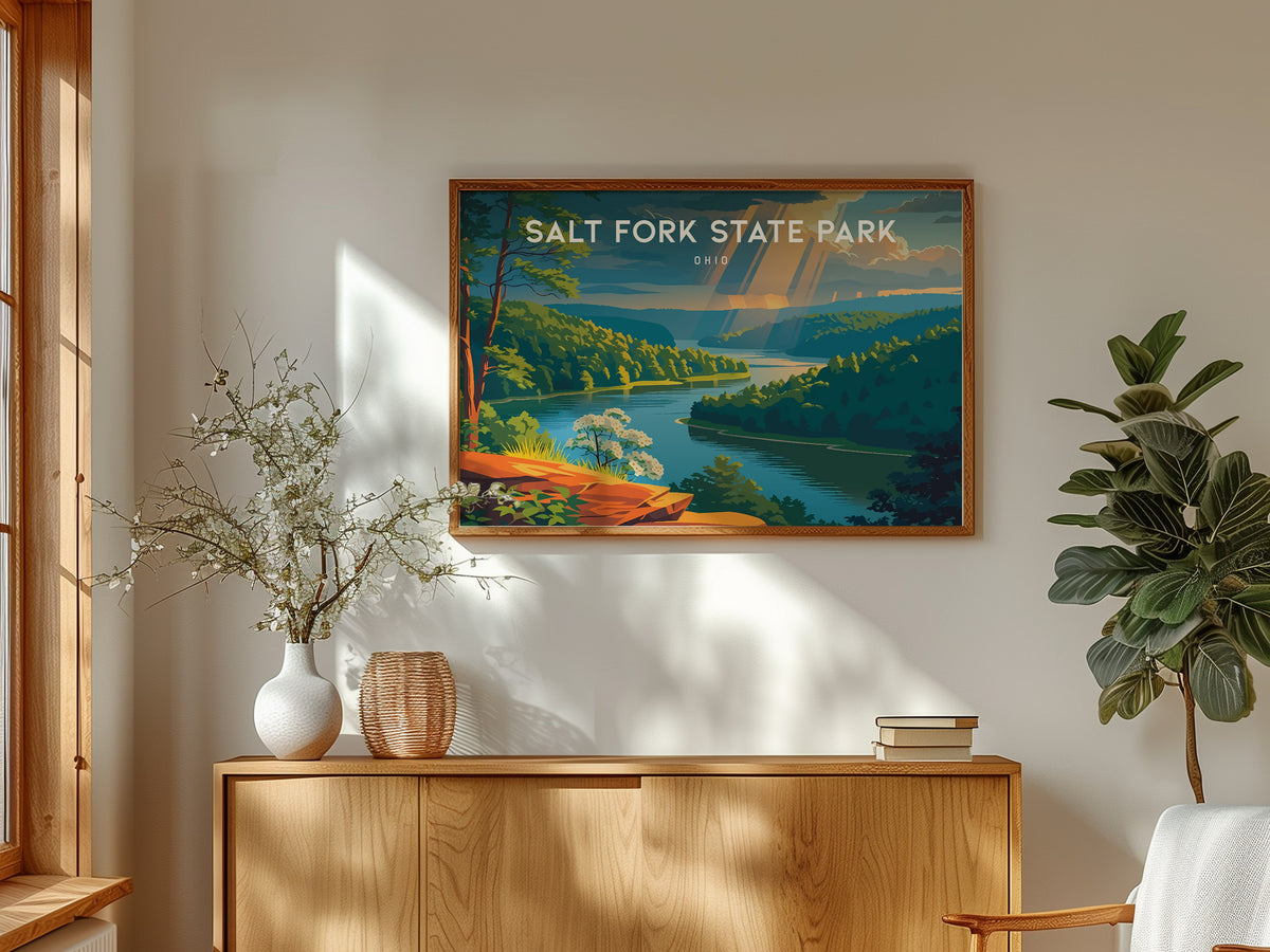 Salt Fork State Park Landscape Poster | Ohio Framed or Unframed Travel Gift Wall Art — framed and ready to hang
