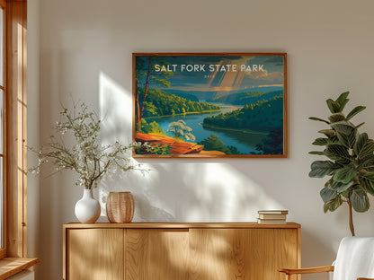Salt Fork State Park Landscape Poster | Ohio Framed or Unframed Travel Gift Wall Art — framed and ready to hang