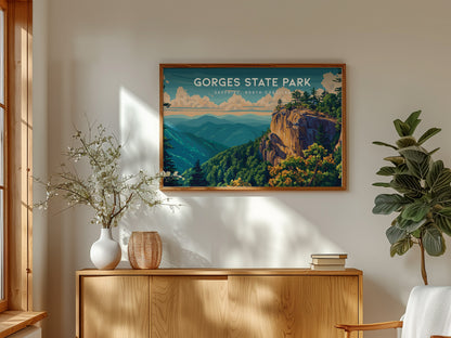 Gorges State Park Landscape Poster | Sapphire, North Carolina Framed or Unframed Beach House Decor — framed and ready to hang