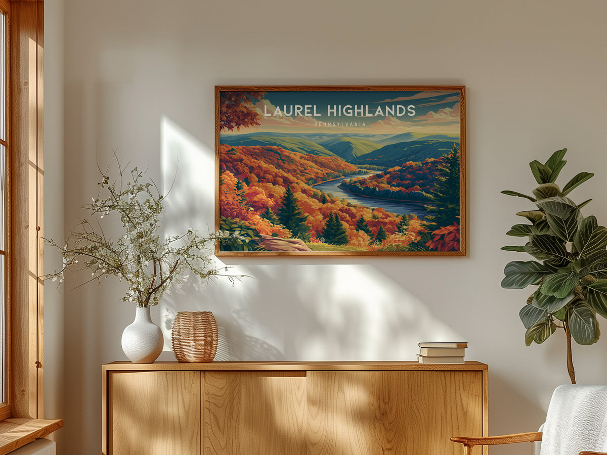 Laurel Highlands Landscape Poster | Pennsylvania Travel Gift Mountain Wall Art — framed and ready to hang