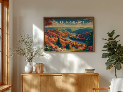 Laurel Highlands Landscape Poster | Pennsylvania Travel Gift Mountain Wall Art — framed and ready to hang