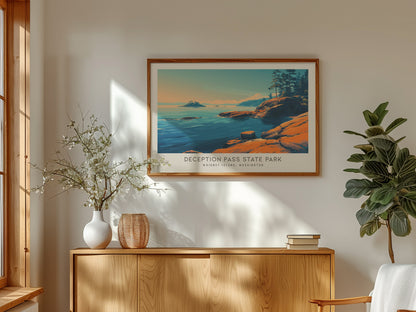 Deception Pass State Park Landscape Matte Border Poster | Whidbey Island, Washington Destination Print Travel Wall Art — fram