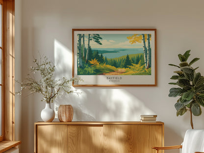 Bayfield Landscape Matte Border Poster | Wisconsin Vacation Wall Art — framed and ready to hang