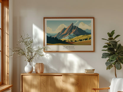 Flatirons Landscape Matte Border Poster | Boulder, Colorado Travel Wall Art — framed and ready to hang