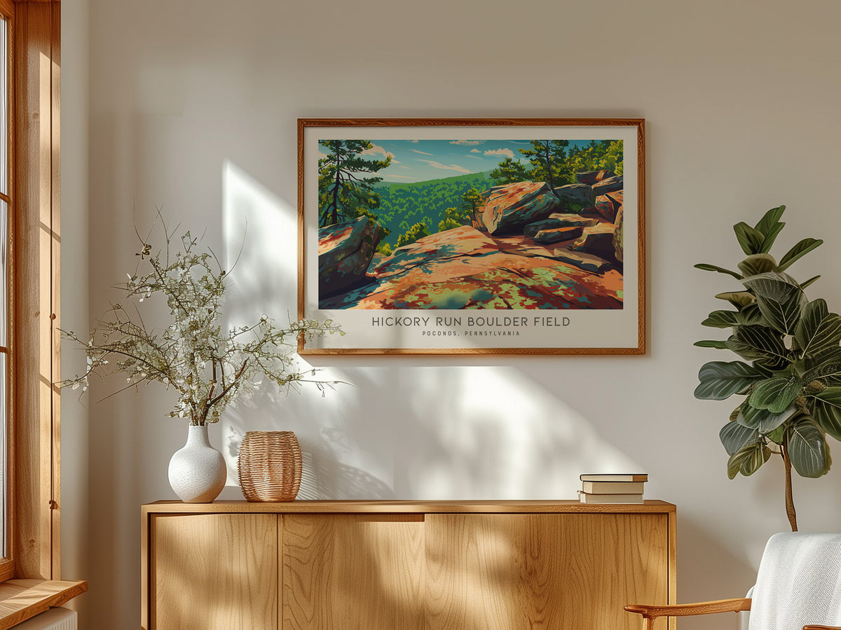 Hickory Run Boulder Field Landscape Matte Border Poster | Poconos, Pennsylvania Vacation Wall Art — framed and ready to hang