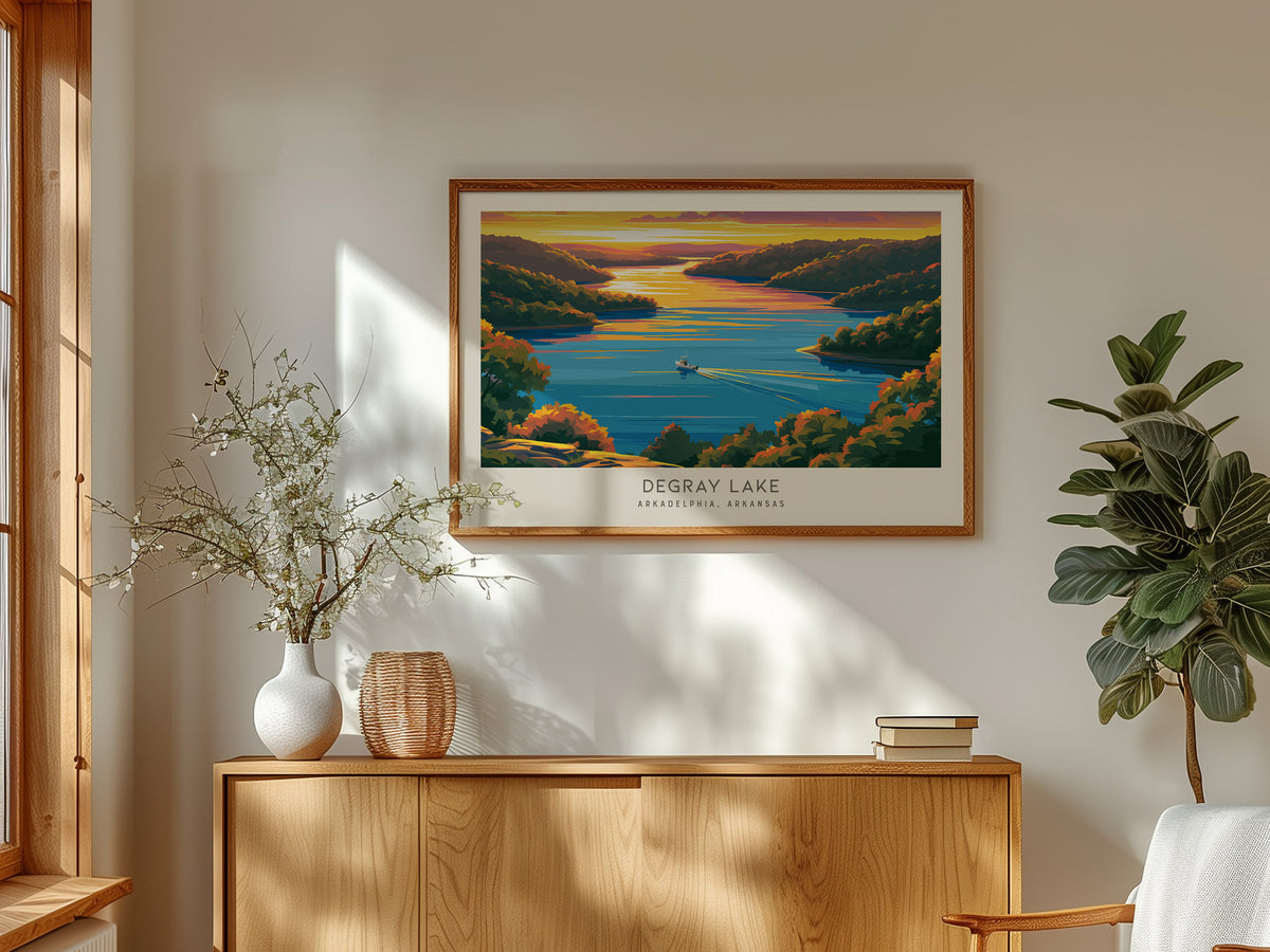 DeGray Lake Landscape Matte Border Poster | Arkadelphia, Arkansas Travel Gift — framed and ready to hang