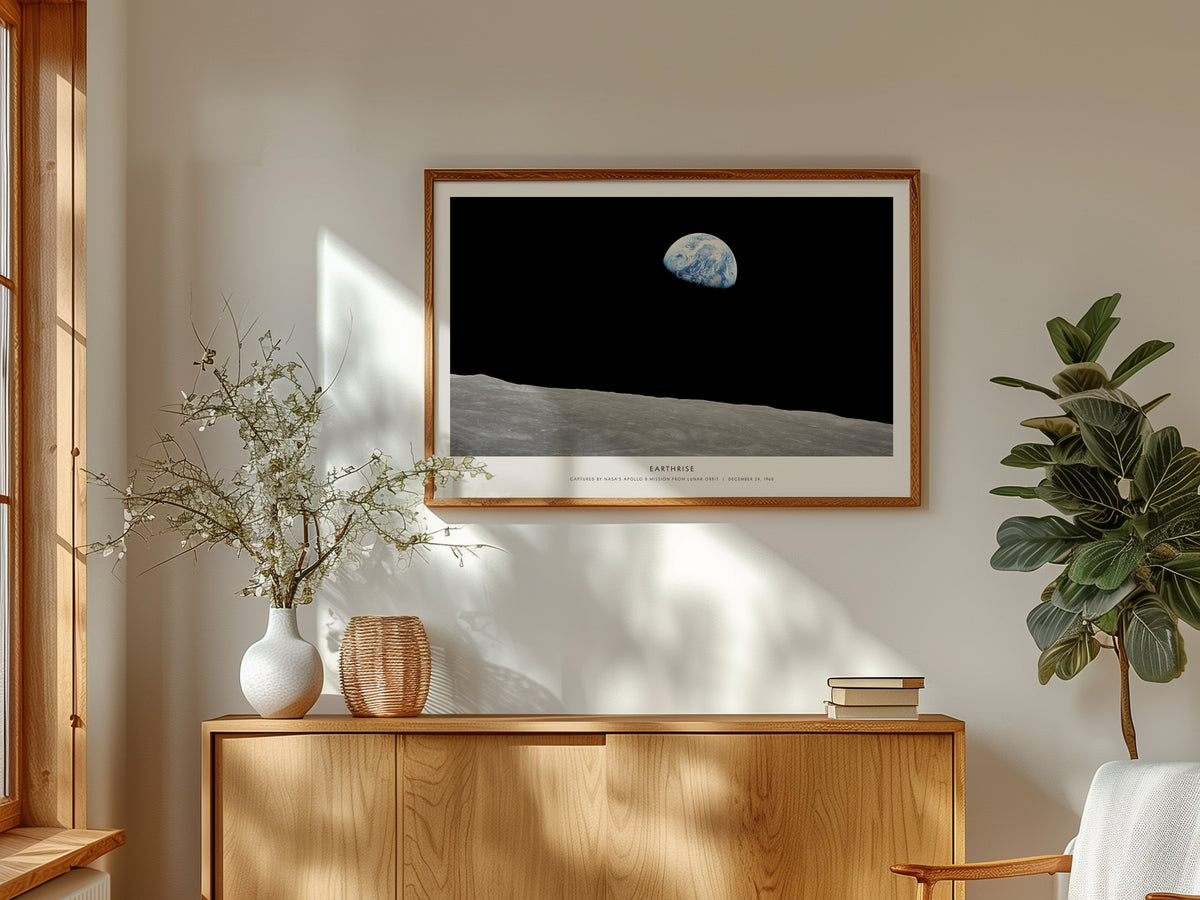 Earthrise Landscape Poster | NASA Apollo 8 Mission Astronomy Print Space Photography Wall Art — framed and ready to hang