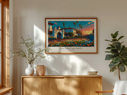 Old Town San Diego Landscape Matte Border Poster | California Destination Print Framed or Unframed — framed and ready to hang