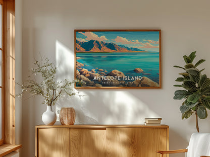 Antelope Island Landscape Poster | Great Salt Lake, Utah Vacation Wall Art — framed and ready to hang