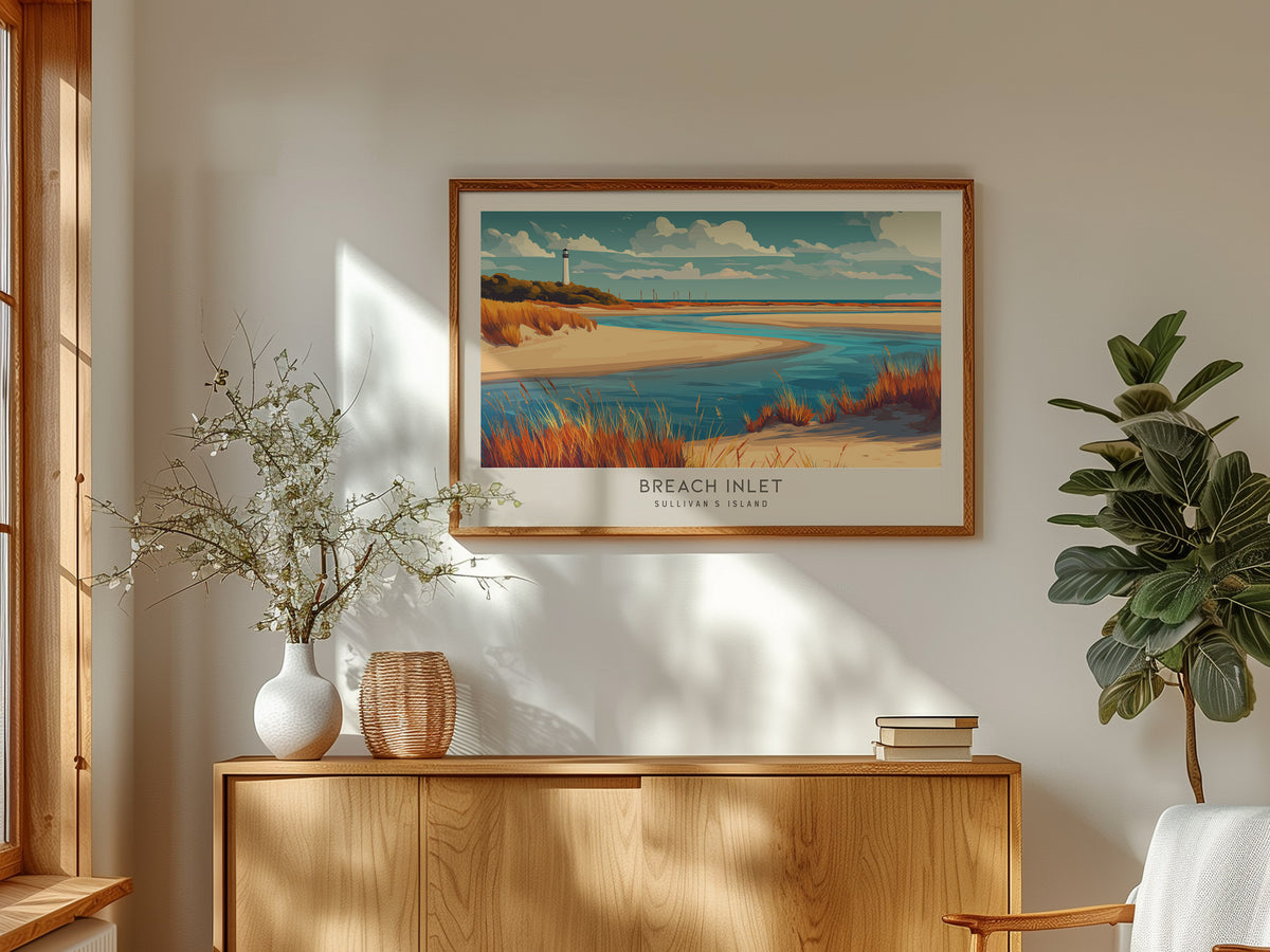 Breach Inlet Landscape Matte Border Poster | Sullivan's Island Beach House Decor Destination Print — framed and ready to hang