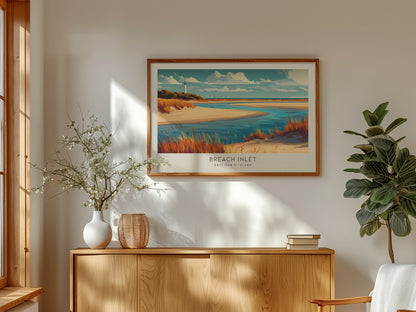Breach Inlet Landscape Matte Border Poster | Sullivan's Island Beach House Decor Destination Print — framed and ready to hang