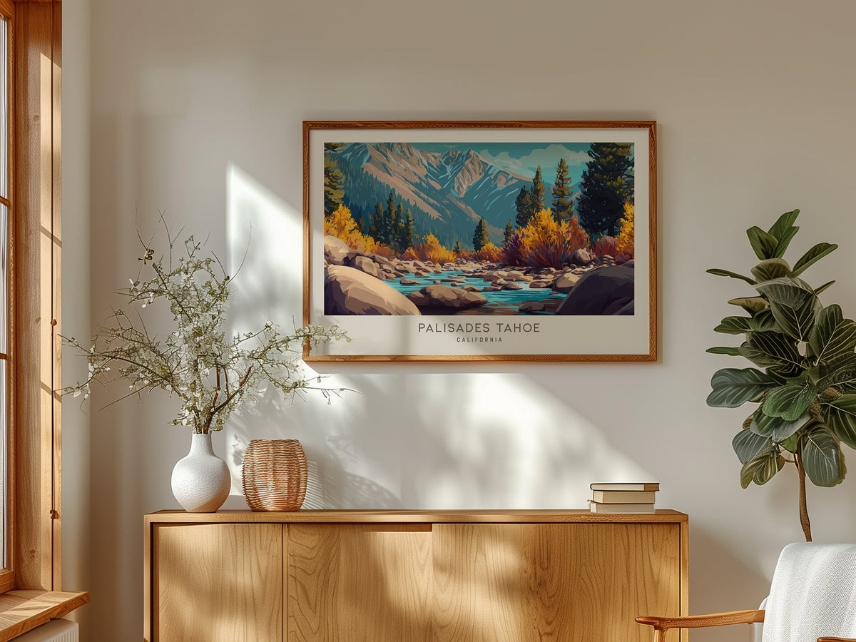 Palisades Tahoe Landscape Matte Border Poster | California Framed or Unframed Travel Wall Art — framed and ready to hang