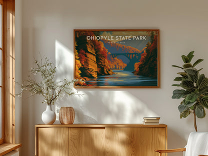 Ohiopyle State Park Landscape Poster | Pennsylvania Framed or Unframed Travel Gift Wall Art — framed and ready to hang
