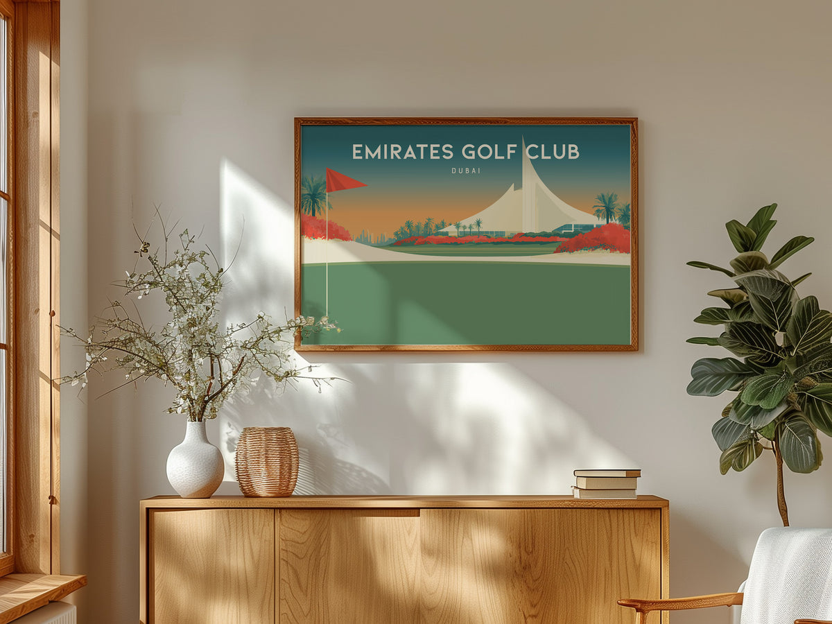 Emirates Golf Club Landscape Poster | Dubai Links Poster & Country Club Decor Wall Art — framed and ready to hang