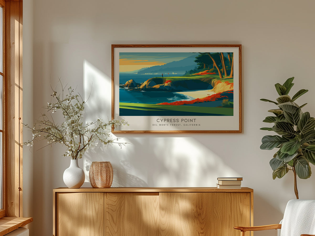 Cypress Point Landscape Matte Border Poster | Del Monte Forest, California Country Club Decor Golf Course Print — framed and