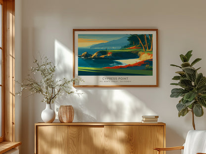 Cypress Point Landscape Matte Border Poster | Del Monte Forest, California Country Club Decor Golf Course Print — framed and