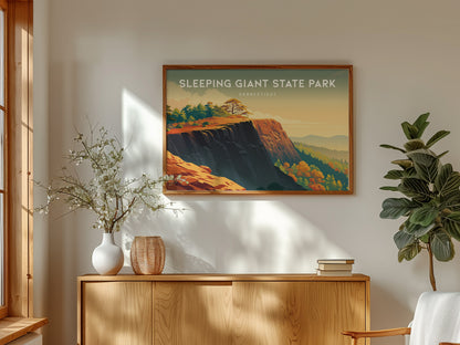 Sleeping Giant State Park Landscape Poster | Connecticut Hiking Vacation Wall Art — framed and ready to hang