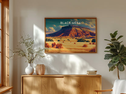 Black Mesa Landscape Poster | Kenton, Oklahoma Framed or Unframed Travel Wall Art — framed and ready to hang
