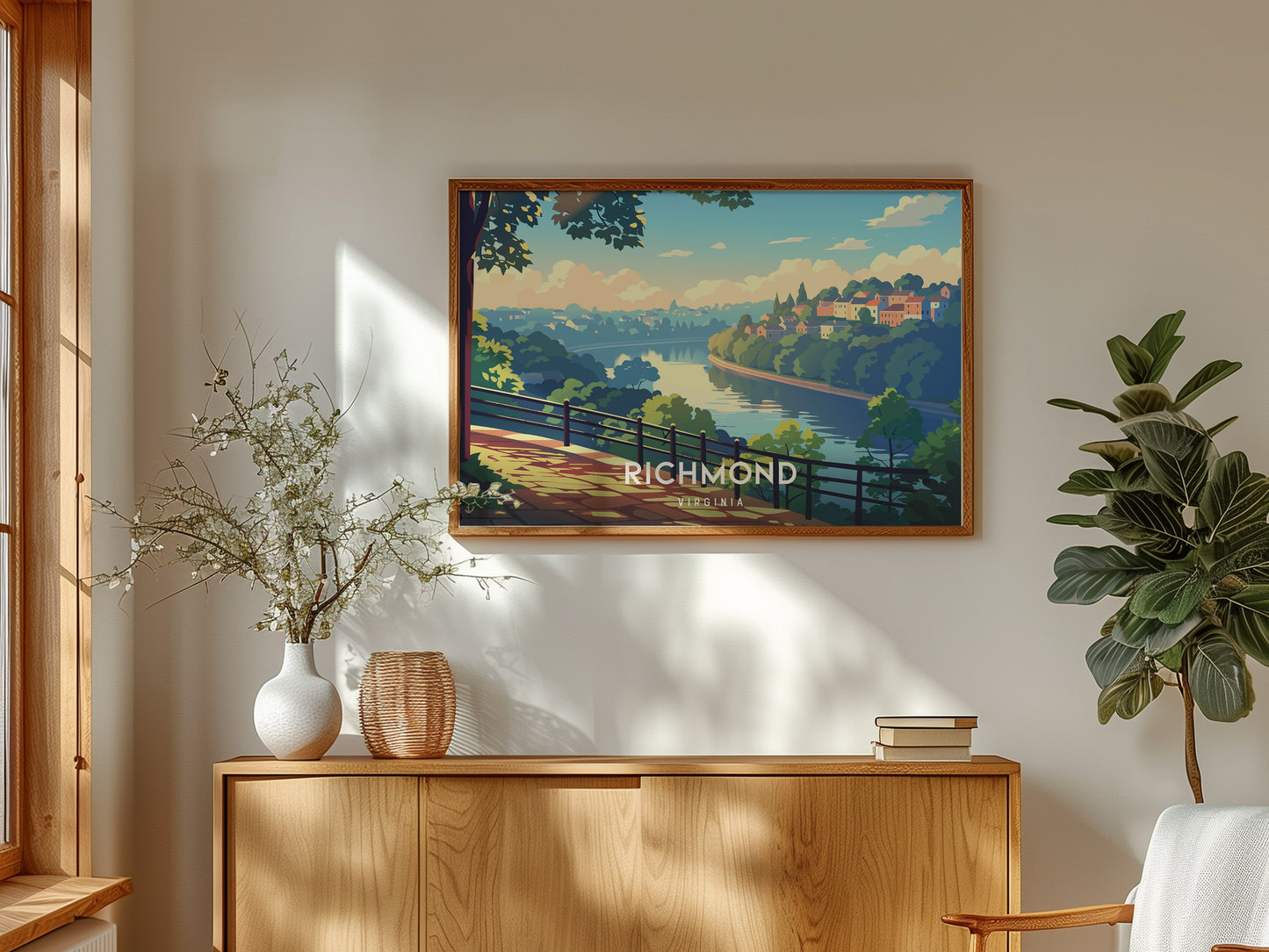 Richmond, Virginia Landscape Poster | Southern Capital Charm Vacation Wall Art — framed and ready to hang