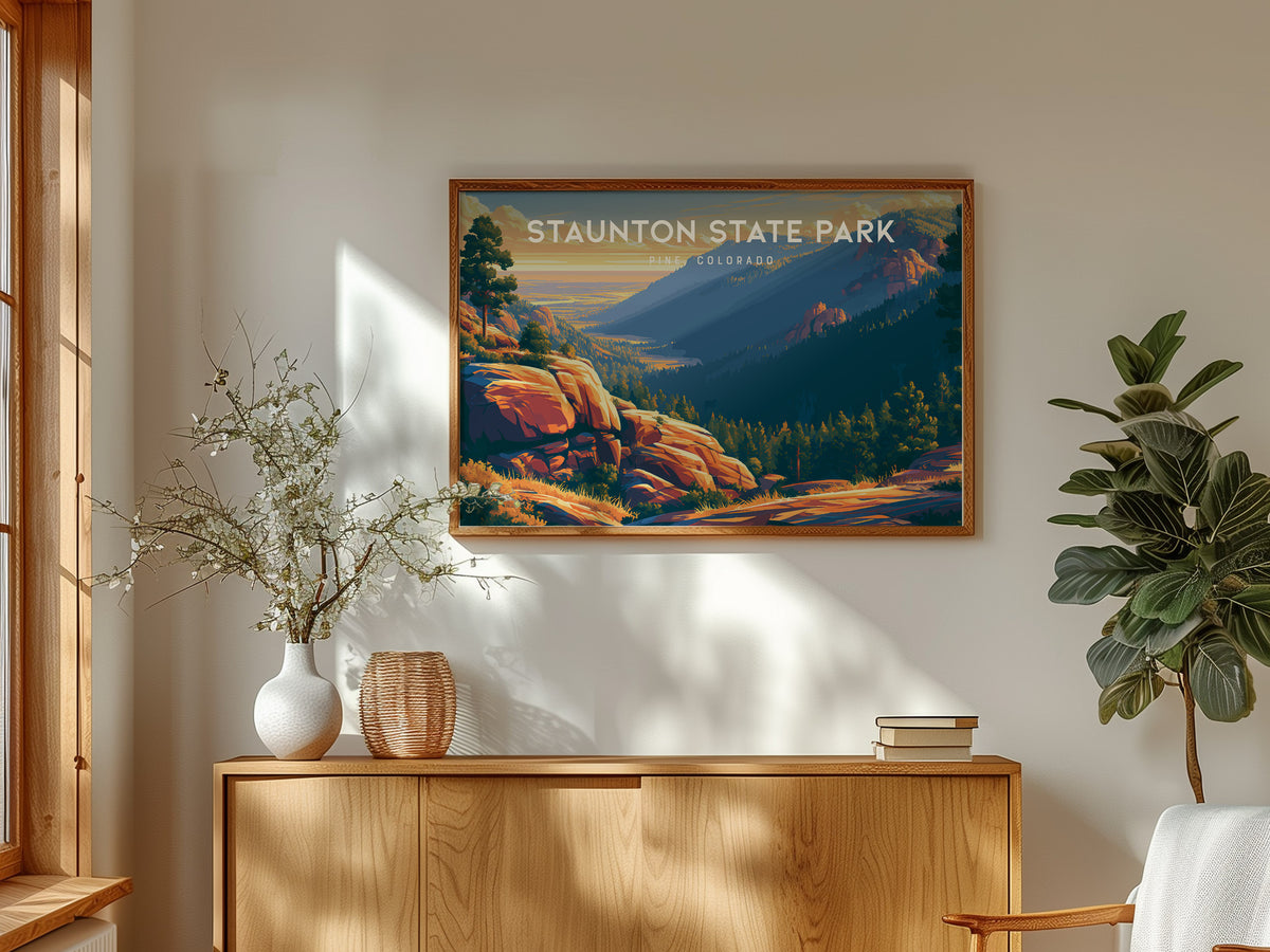 Staunton State Park Landscape Poster | Pine, Colorado Framed or Unframed Vacation Wall Art — framed and ready to hang