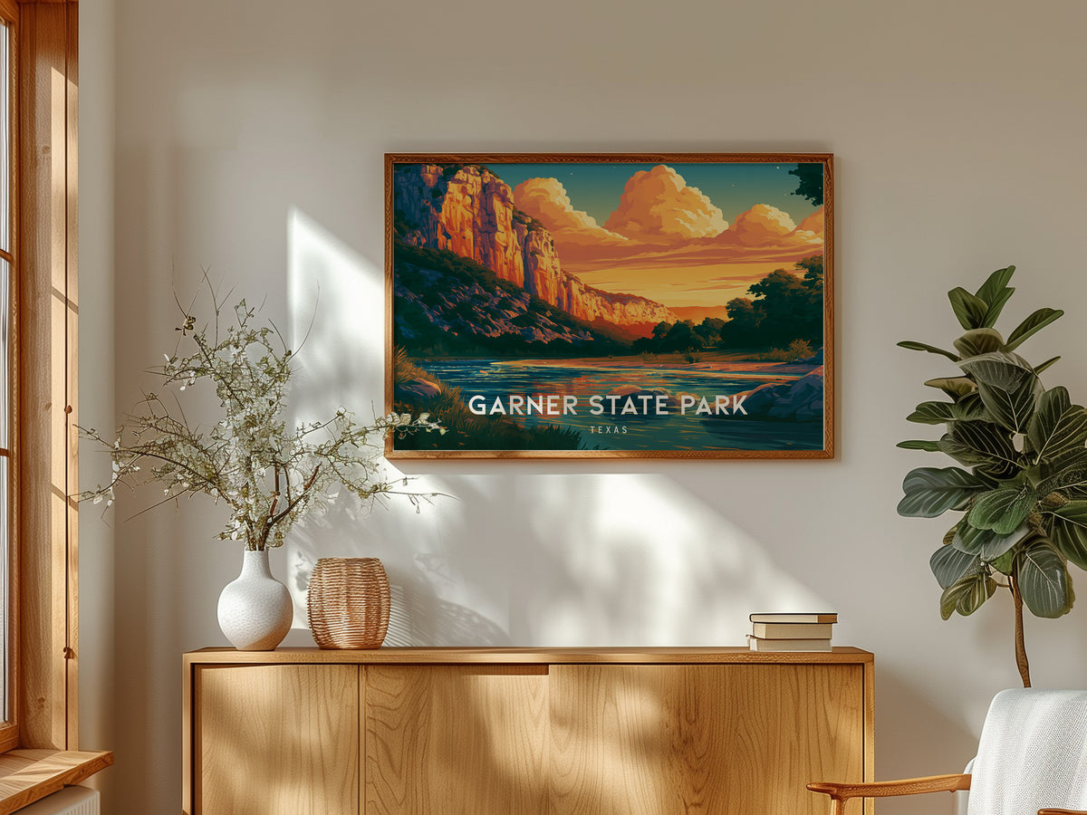 Garner State Park, Texas Landscape Poster | Frio River Travel Wall Art — framed and ready to hang